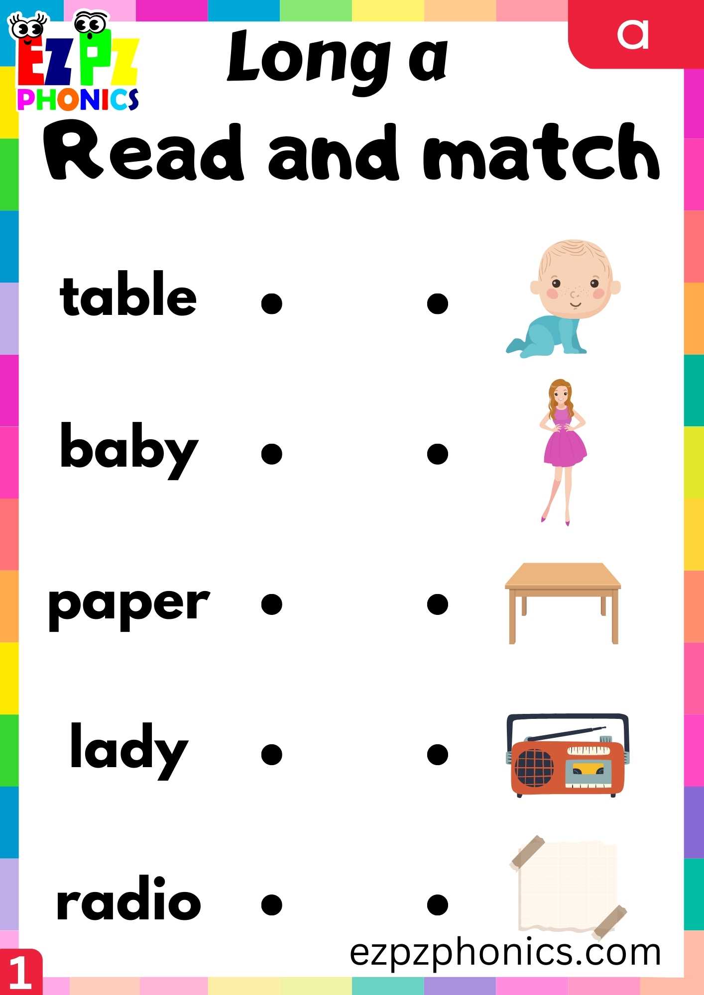 Group1 A Words Read And Match Long A Phonics Worksheet